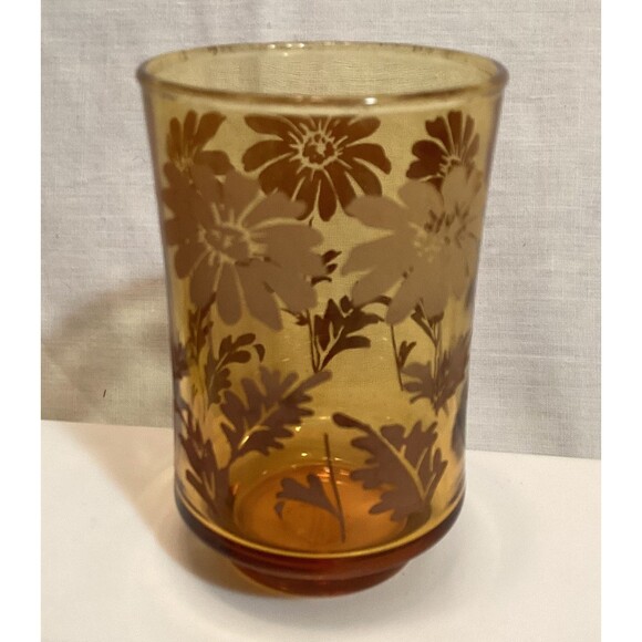 Libbey Brown/Amber Fade Daisy Small Juice Glasses Vintage Floral Pattern Retro - Picture 3 of 13